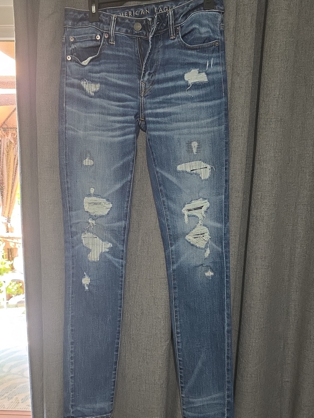 American Eagle Outfitters Men's Distressed Skinny Jeans - Dark Blue Wash